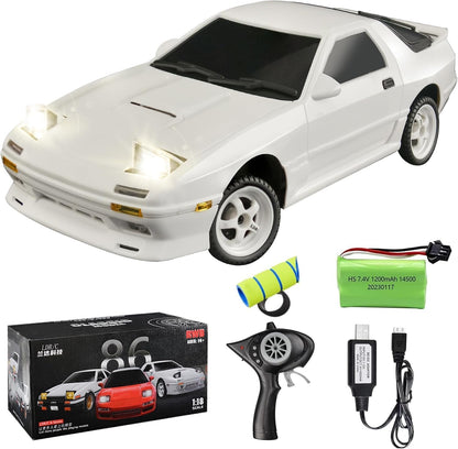 Oranwin LDRC LD1802 1:18 RX-7 FC RC Drift Car, RWD Gyro Drift Car with Metal Body, LED Lights, Full Proportional Control & Drift Tires