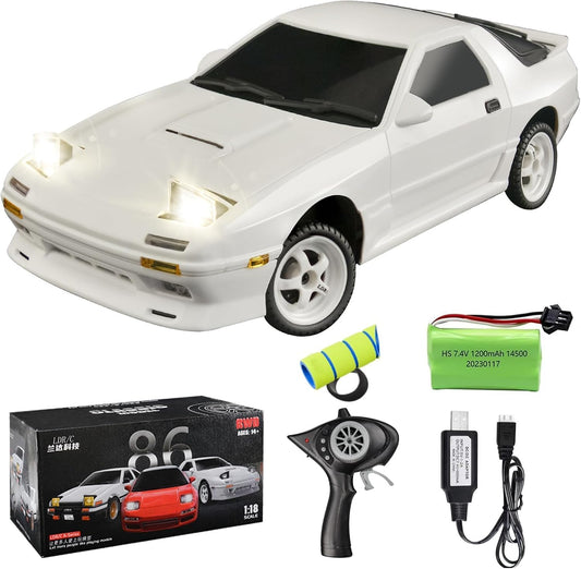 Oranwin LDRC LD1802 1:18 RX-7 FC RC Drift Car, RWD Gyro Drift Car with Metal Body, LED Lights, Full Proportional Control & Drift Tires