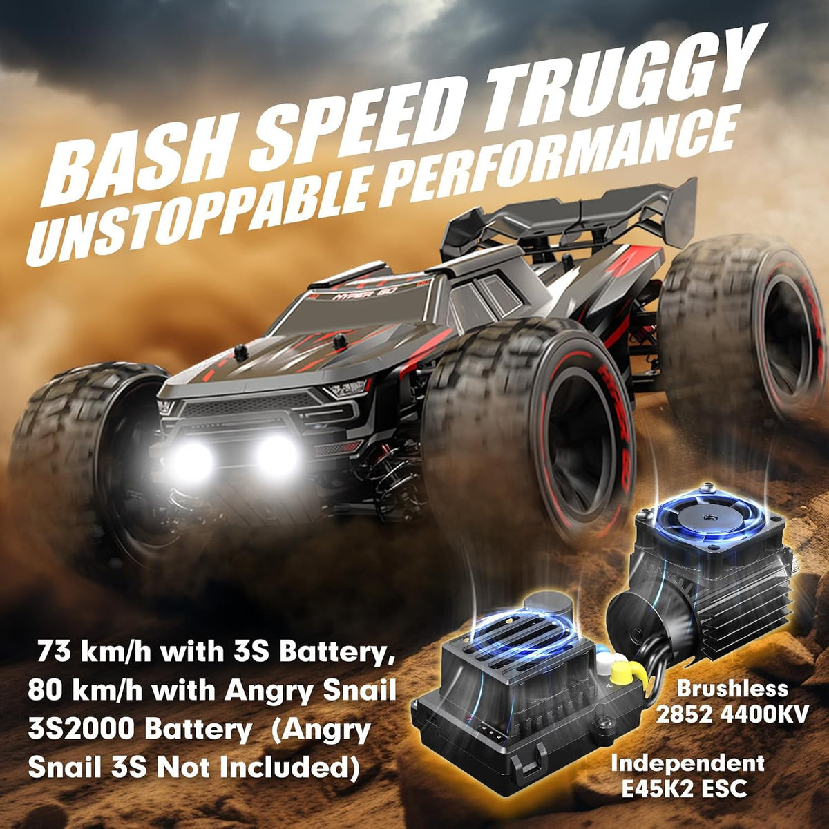 Oranwin HYPER GO H14BM V3 1/14 Brushless RC Cars for Adults Fast 50 mph | RC Truck, 3S Power, Fast Extreme, Waterproof, 2 batteries, for Snow or Sand