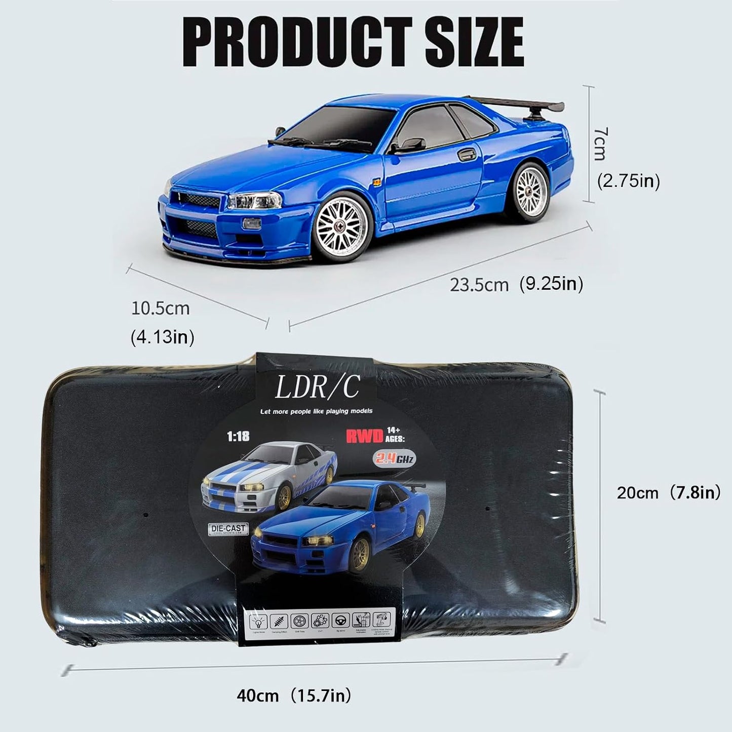 Oranwin LDRC LD1899 1/18 RC Drift Car GTR R34 2.4GHz RWD with Gyroscope on-Road Alloy Body Shell Racing Cars Radio Control