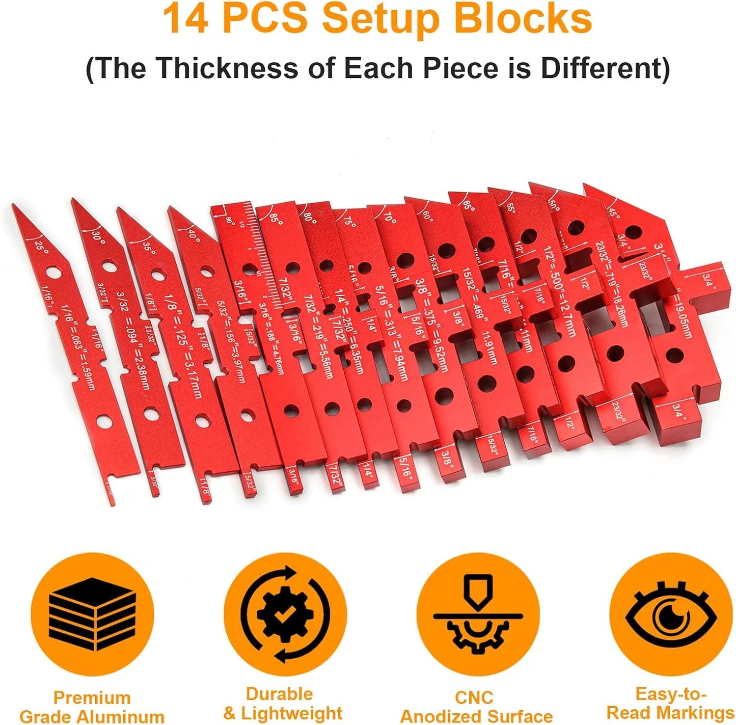 Oranwin 14-Piece Precision Aluminum Setup Blocks for Woodworking