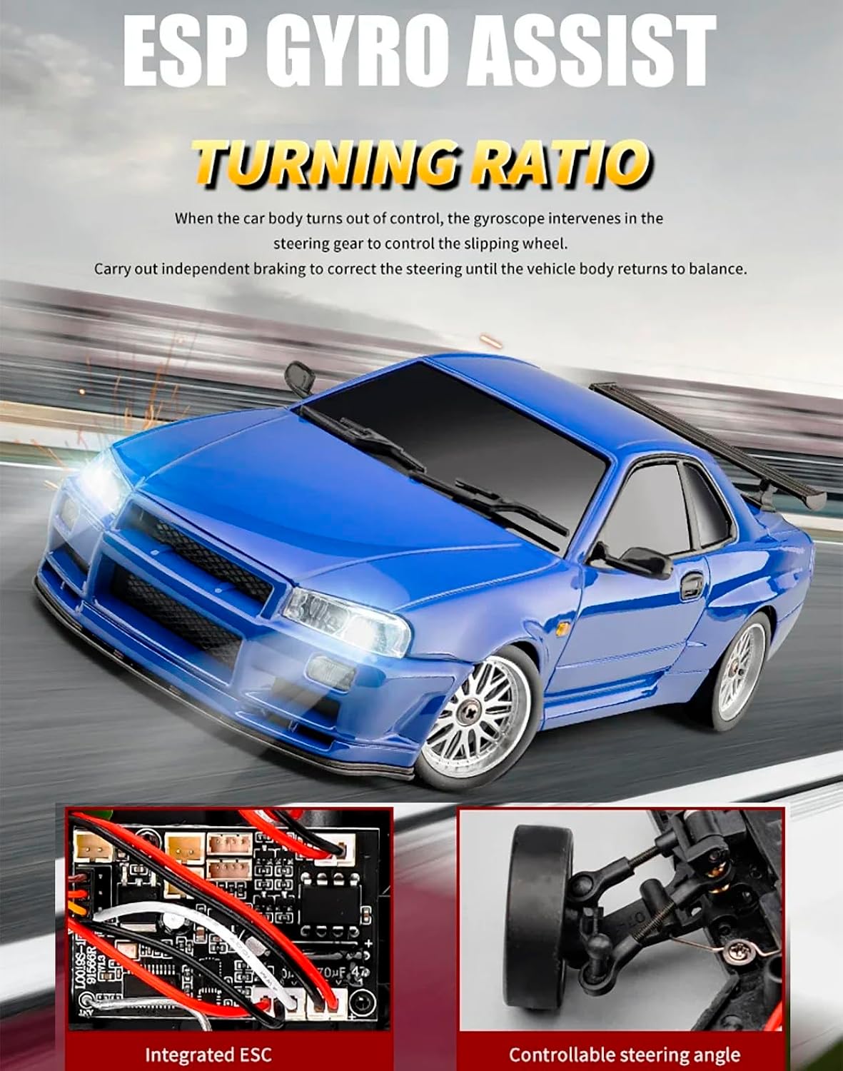 Oranwin LDRC LD1899 1/18 RC Drift Car GTR R34 2.4GHz RWD with Gyroscope on-Road Alloy Body Shell Racing Cars Radio Control