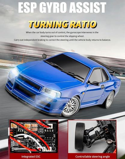 Oranwin LDRC LD1899 1/18 RC Drift Car GTR R34 2.4GHz RWD with Gyroscope on-Road Alloy Body Shell Racing Cars Radio Control