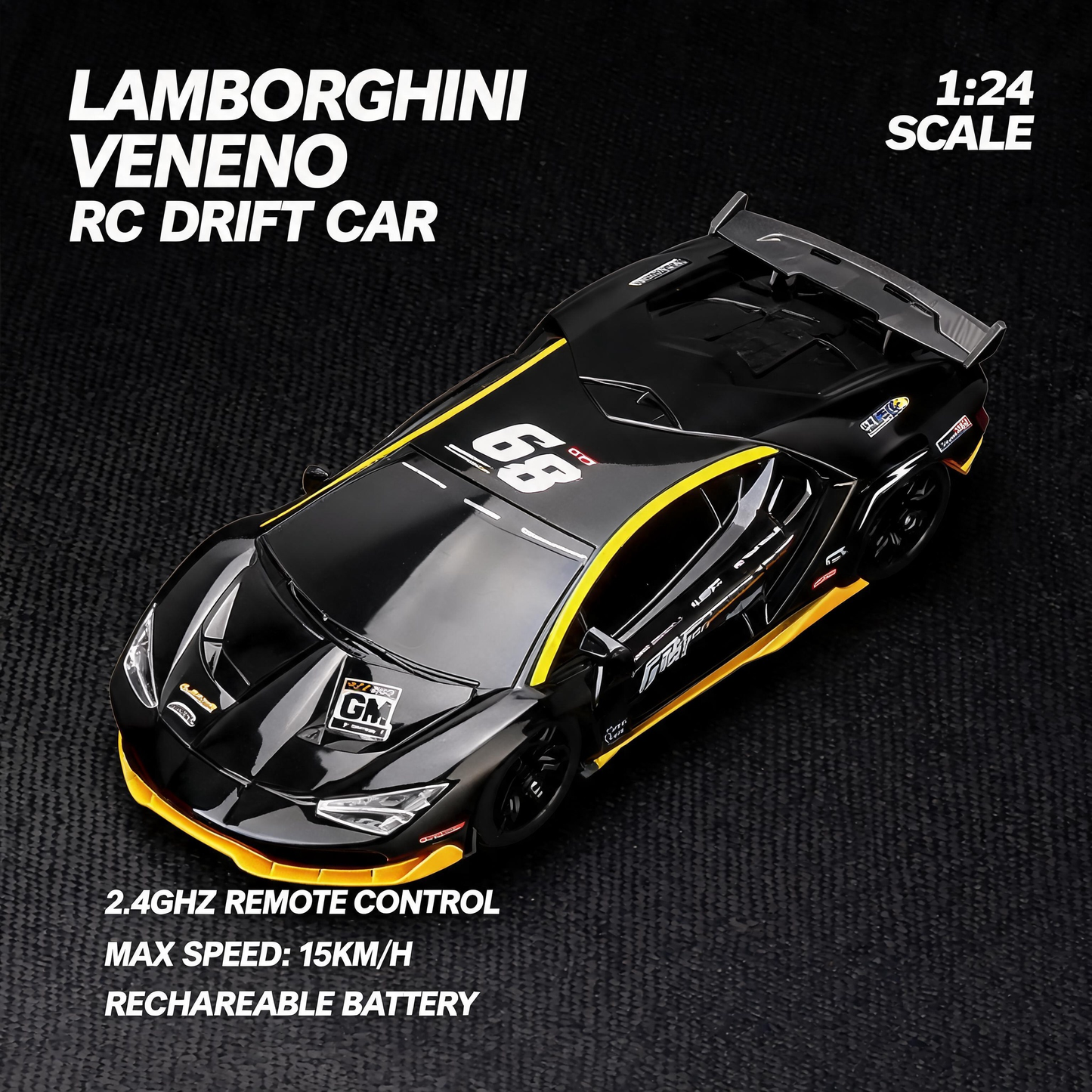 Oranwin 1:24 Scale Lamborghini Veneno RC Drift Car - Black Edition