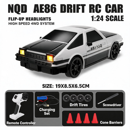 Oranwin 1:24 Scale AE86 Black Hood RC Drift Car with 2.4GHz Remote Control