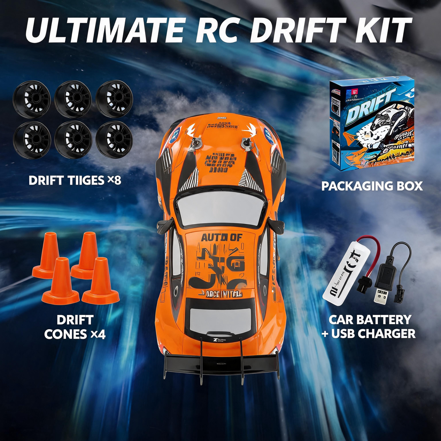 Oranwin 1:24 Scale GT RC Drift Stunt Car with 2.4GHz Remote Control