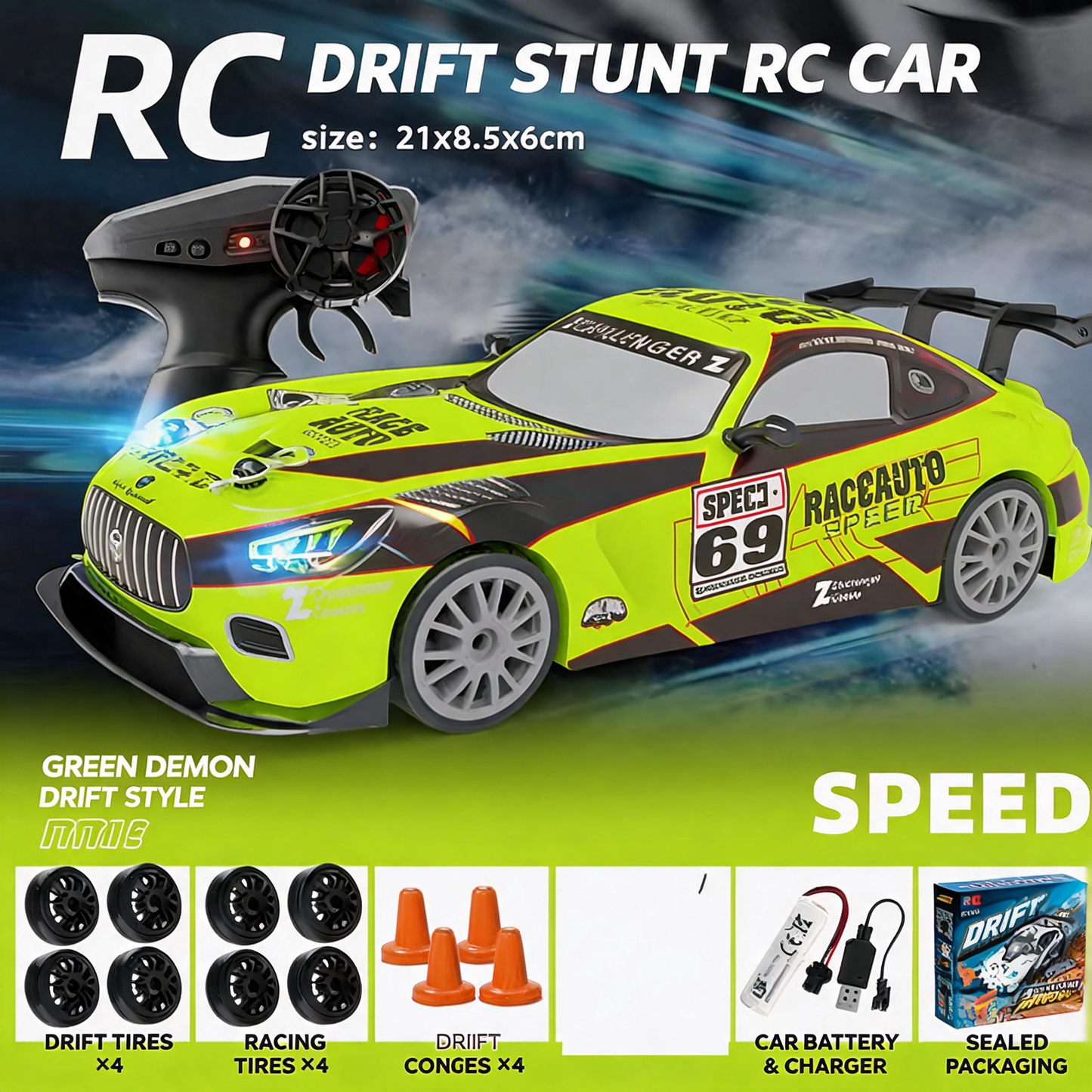 Oranwin 1:24 Scale GT RC Drift Stunt Car with 2.4GHz Remote Control