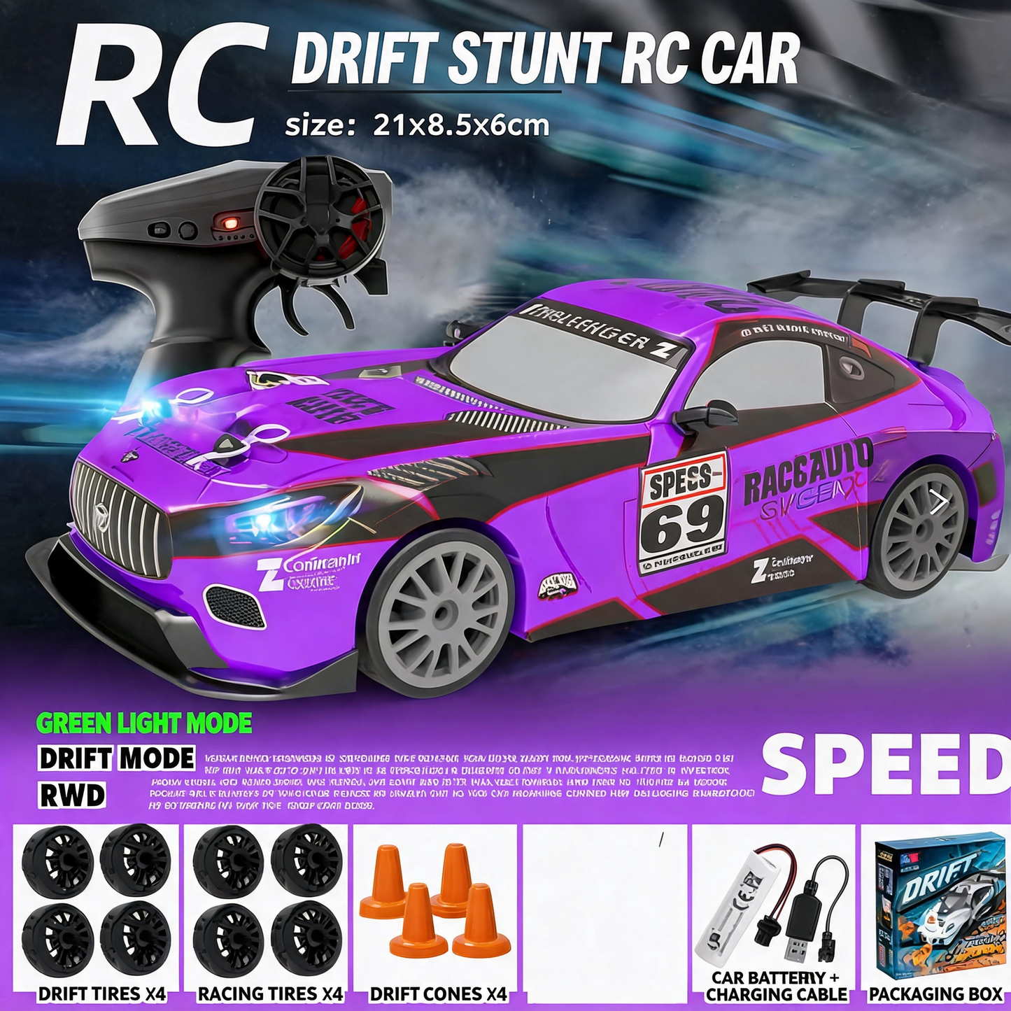 Oranwin 1:24 Scale GT RC Drift Stunt Car with 2.4GHz Remote Control