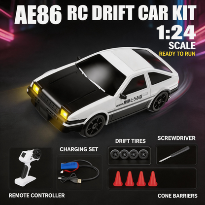 Oranwin 1:24 Scale AE86 Black Hood RC Drift Car with 2.4GHz Remote Control