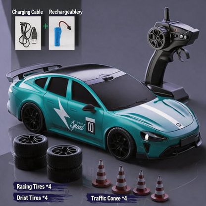Oranwin 1:24 SU7 Style RC Drift Car with LED Lights & Interchangeable Tires