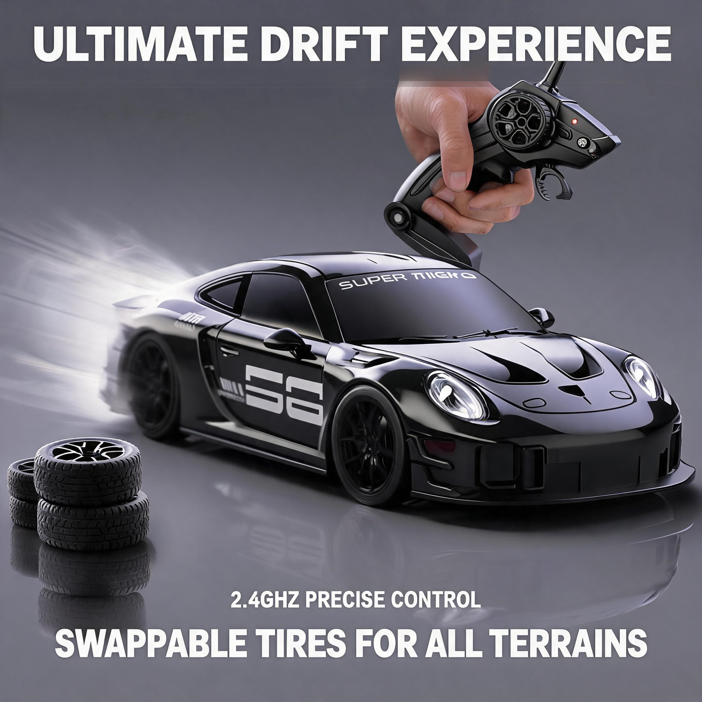 Oranwin 1:20 911 Style 4WD RC Drift Car with LED Lights & Interchangeable Tires