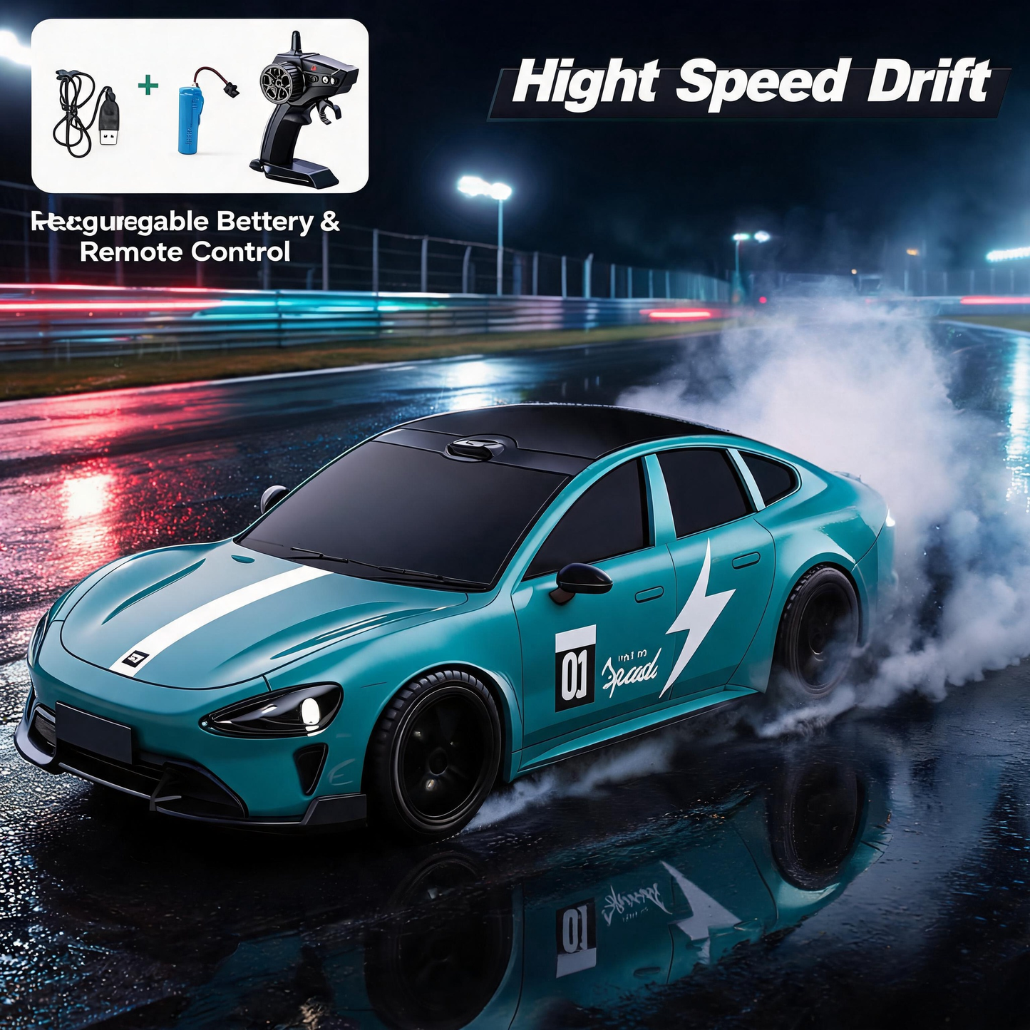 Oranwin 1:24 SU7 Style RC Drift Car with LED Lights & Interchangeable Tires