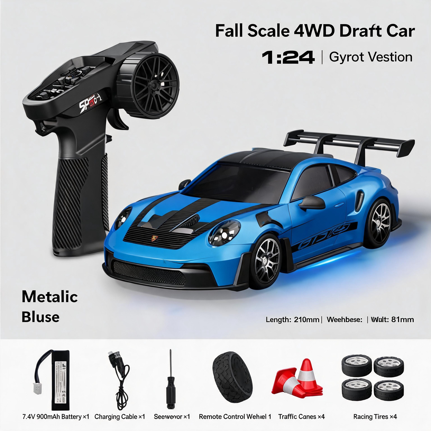 Oranwin 1:24 4WD Gyro RC Drift Car – GT3 RS Style