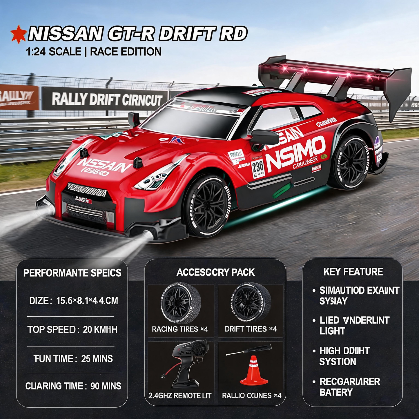 Oranwin 87005A red RC drift car performance and accessory kit